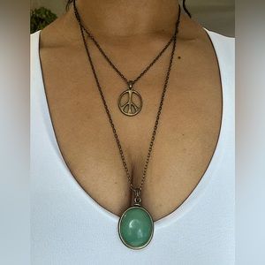 Cute Vintage style Layered Peace sign/ Jade necklace